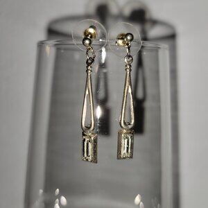 Vintage Silver Tone Earrings Drop Dangle Sparkly Crystal